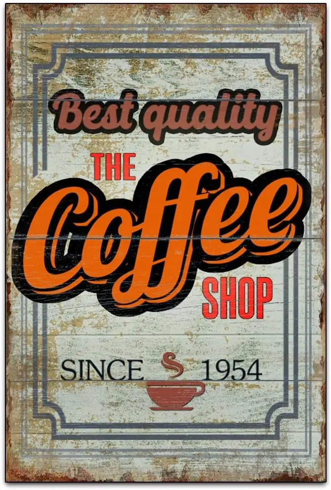 Qulty the Coffee Shop - Funny Retro Clssc rt Wll Decorton - Grge/Room Tn ​Metl Sgns rtwork - Orgnl Vntge Desgn Tn Metl Wll rt Pr