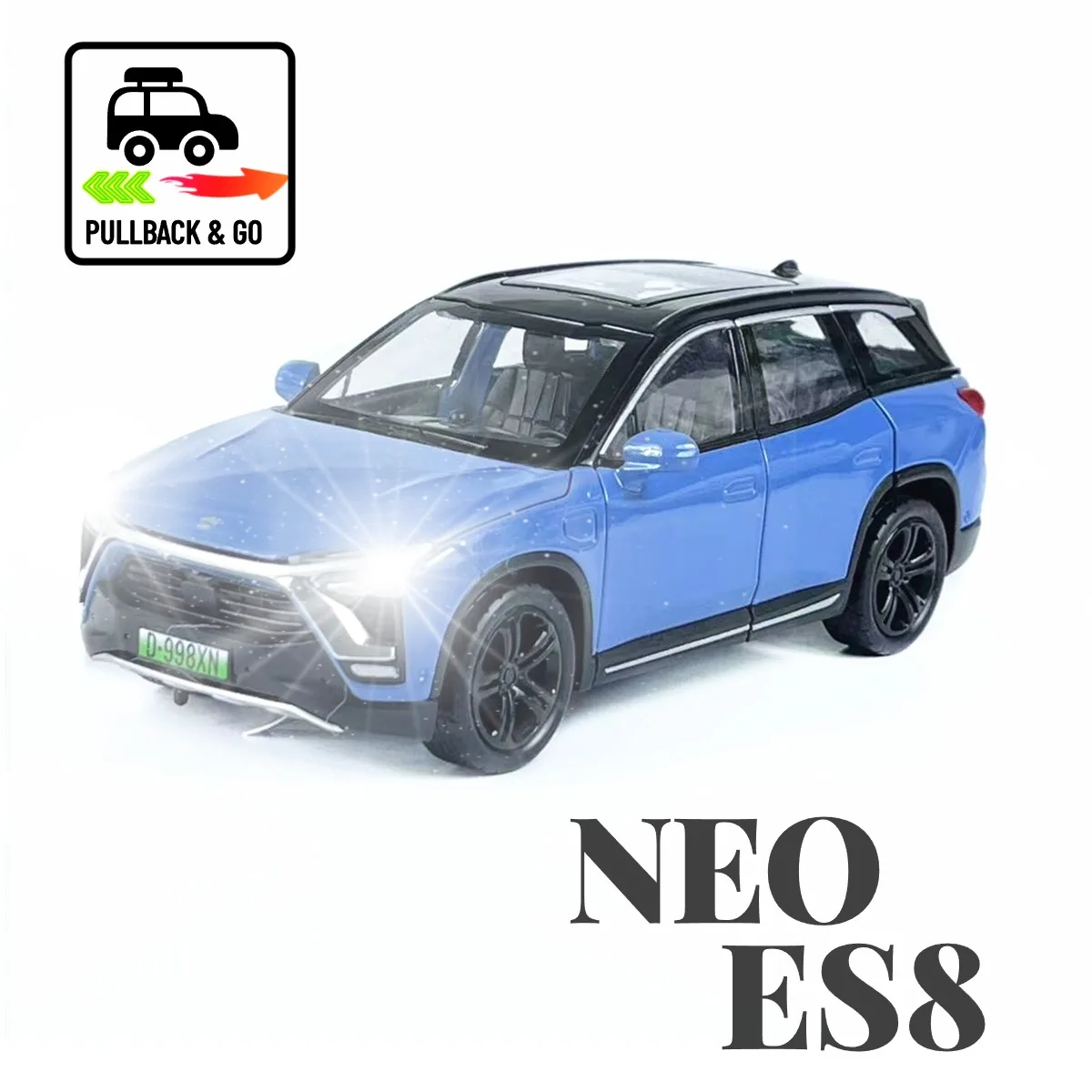 

1:32 Neo ES8 Pullback Car Toy with Lights Engine Sound, Metal Diecast Off Road Car Model Scale Replica Gift Kid Boy Toy