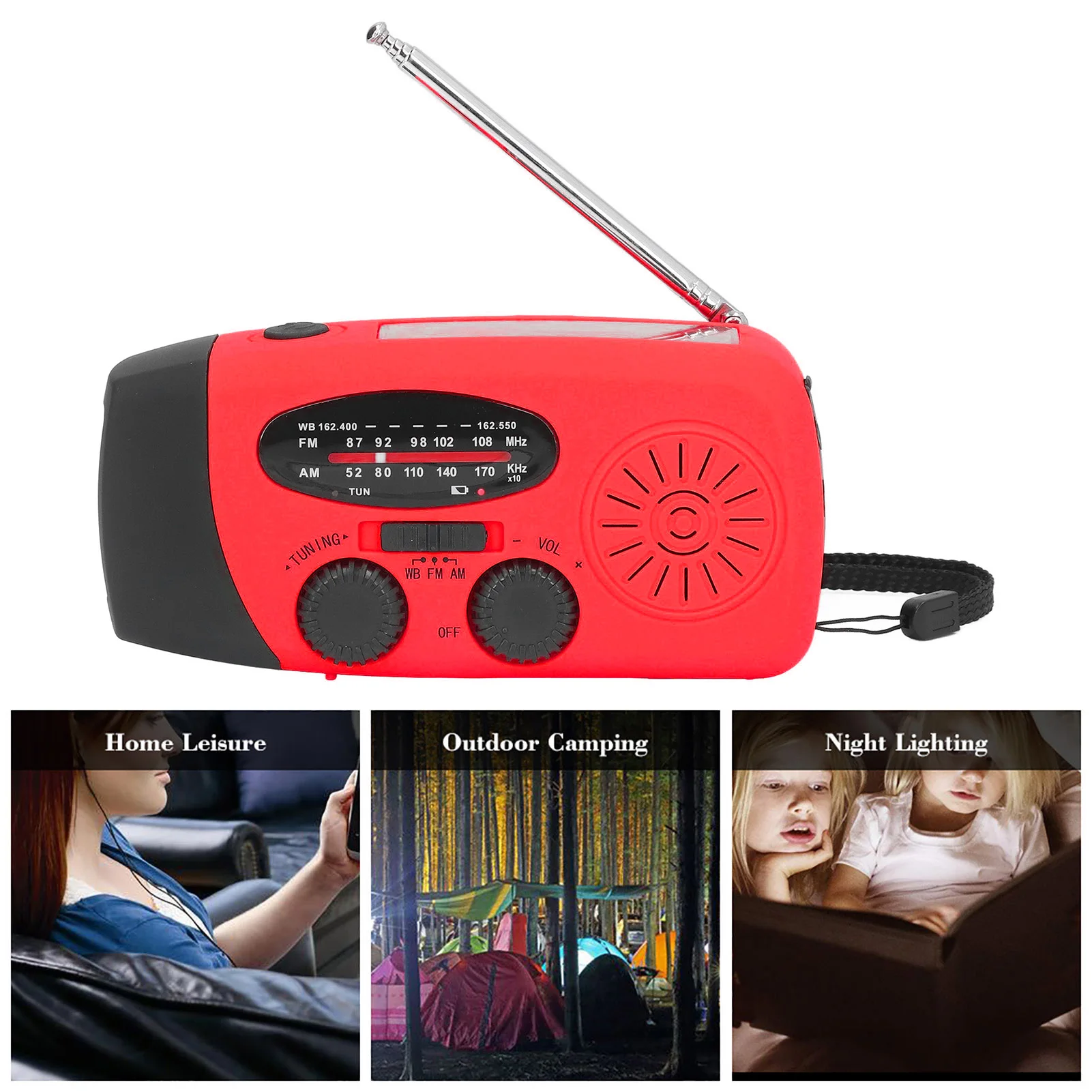 Hand Crank Radio Hand Crank Solar Radio with LED Flashlight Portable FM AM WB USB Radio for Emergency Disaster Prevention