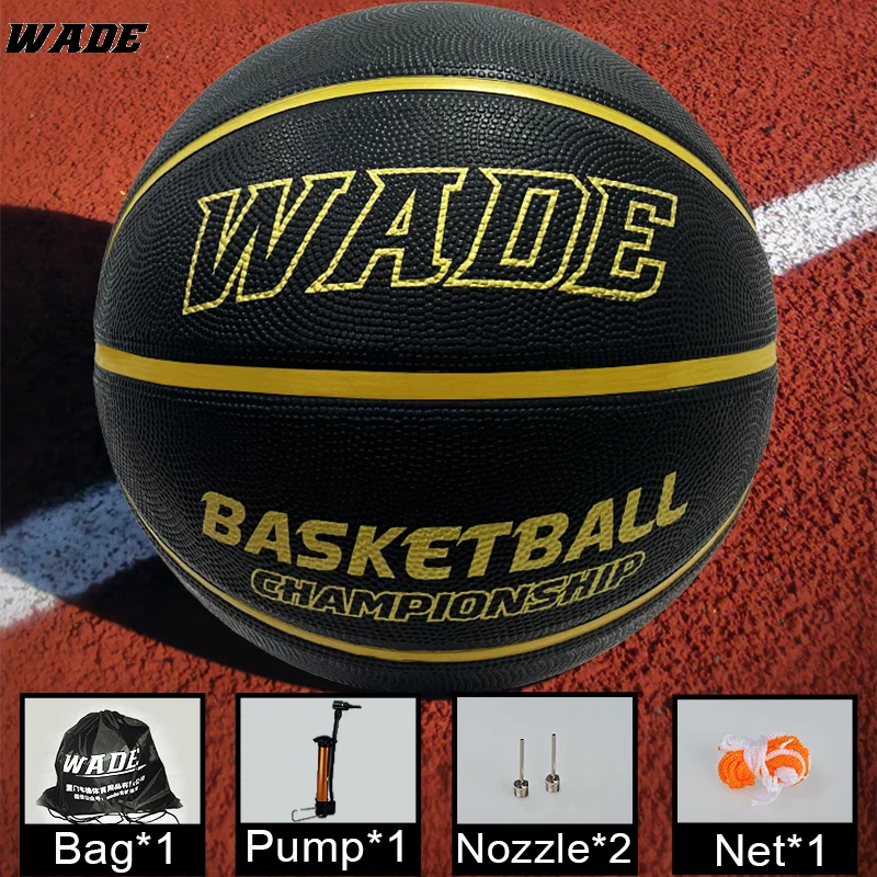 WADE Original Basketball Ball Size 7 Bola Rubber ball for Outdoor Adult Training Ball  Kids Youth Student Ball