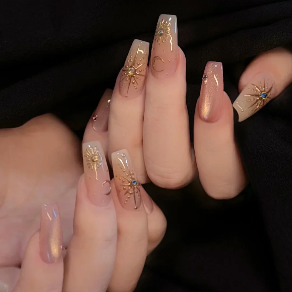 2 ورقة ثلاثية الأبعاد ليزر ستار الشمس القمر البرنز مسمار الفن ملصقات الليزر الوردي + الأبيض بوهيميا النجمي مسمار الشارات DIY بها بنفسك رومانسية مانيكير #3