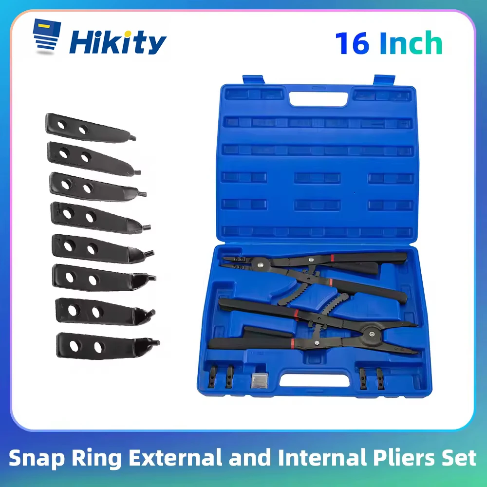 Hikity – Kit de pinces à circlips de 16 pouces, 2 pièces, pour joints de retenue externes et internes, à mâchoires droites et coudées