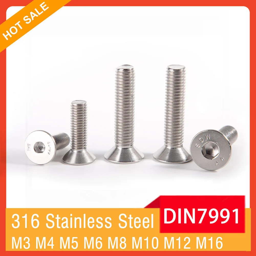 

M3 M4 M5 M6 M8 M10 M12 M16 DIN7991 A4-70 316 Stainless Steel Hexagon Hex Socket Flat Countersunk Head Allen Screw Bolt