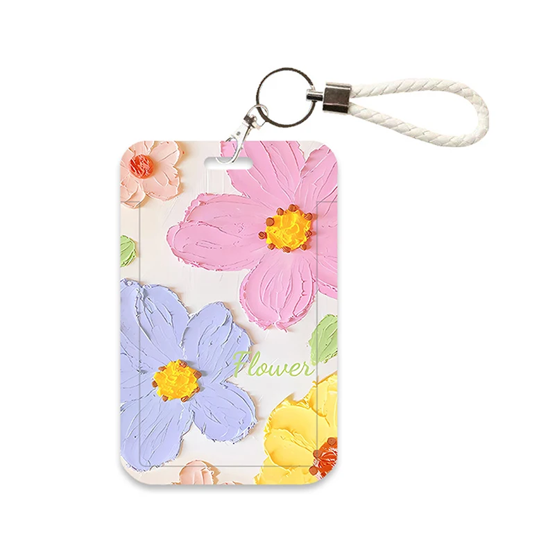 Oil Painting Flower Card Holder Photocard Holder Keychain Students Card Protectors ID Bank Cards Cover Stationery Photocard Bag