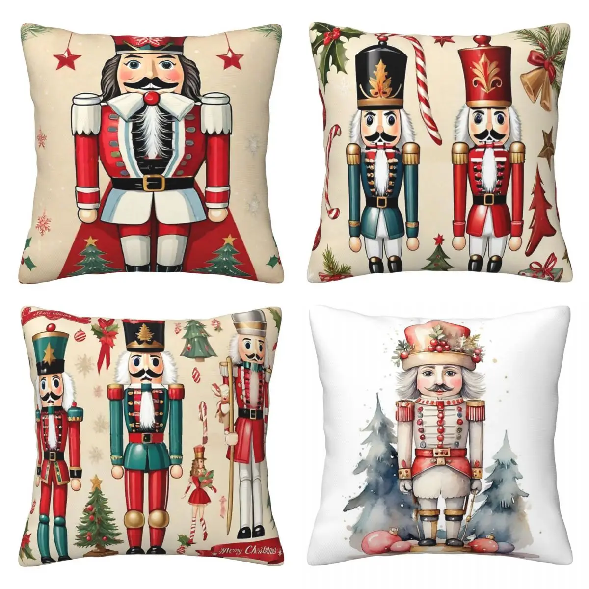 Natal Nutcracker Santa Claus 4PCS bantal poliester untuk sofa Dropshipping Digital printing 20x20in bantal hias