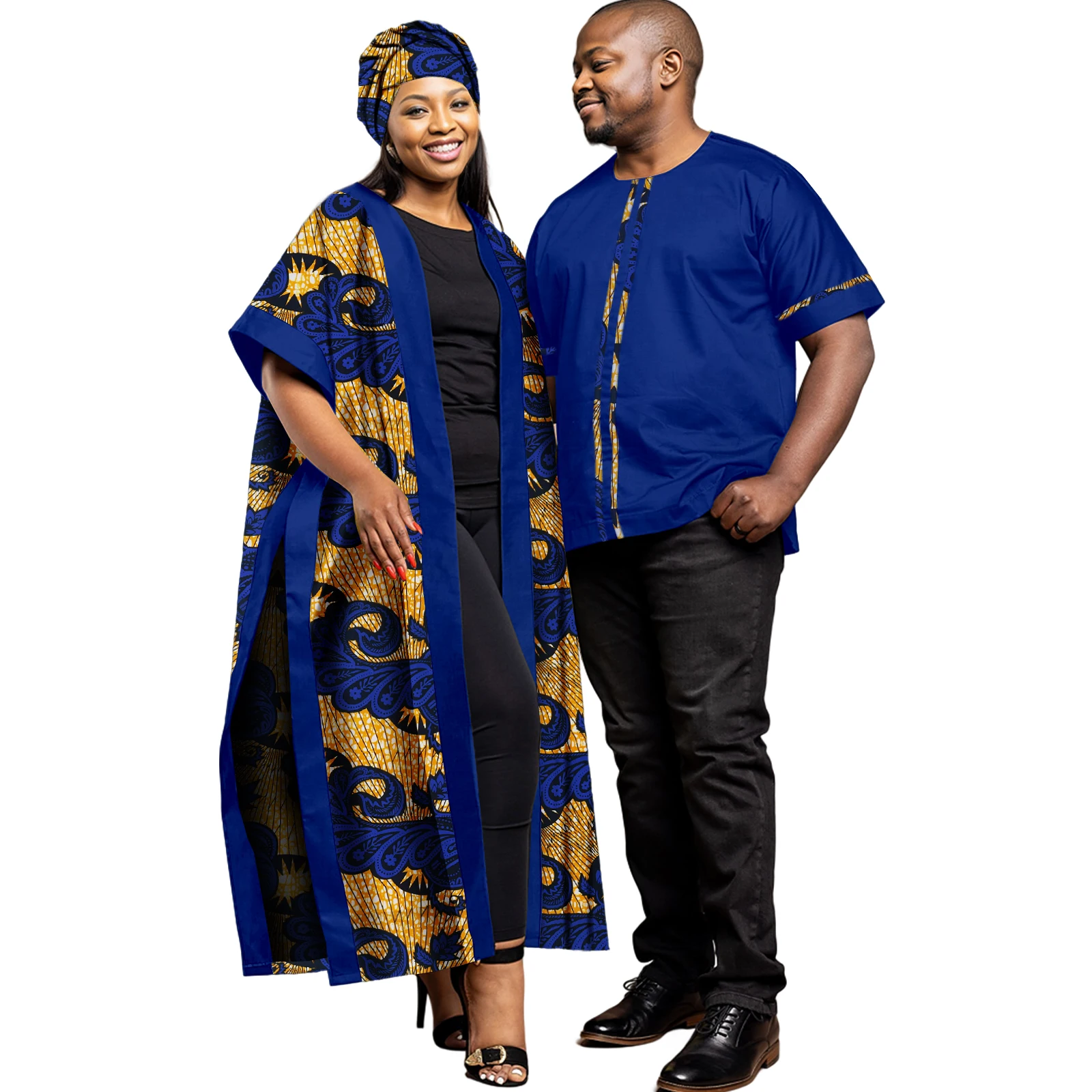 Tenues africaines pour couples femmes manteau imprimé longue veste Ankara et 2 pièces hommes Dashiki costumes