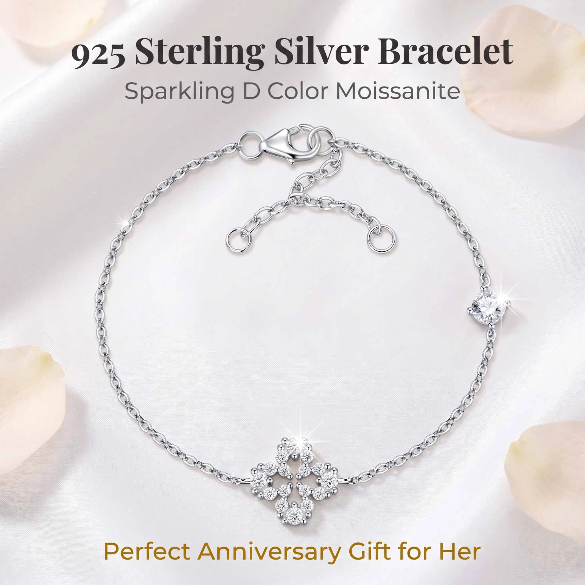 S925 Sterling Silver Bracelet D Color Moissanite FourLeaf Clover Bracelet Adjustable Chain Women Fine Jewelry GRA Certificate