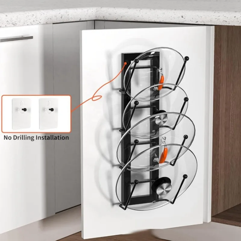 

ABKP-Настенная 4-ярусная подставка для крышек кастрюль из углеродистой стали для оптимизации использования пространства