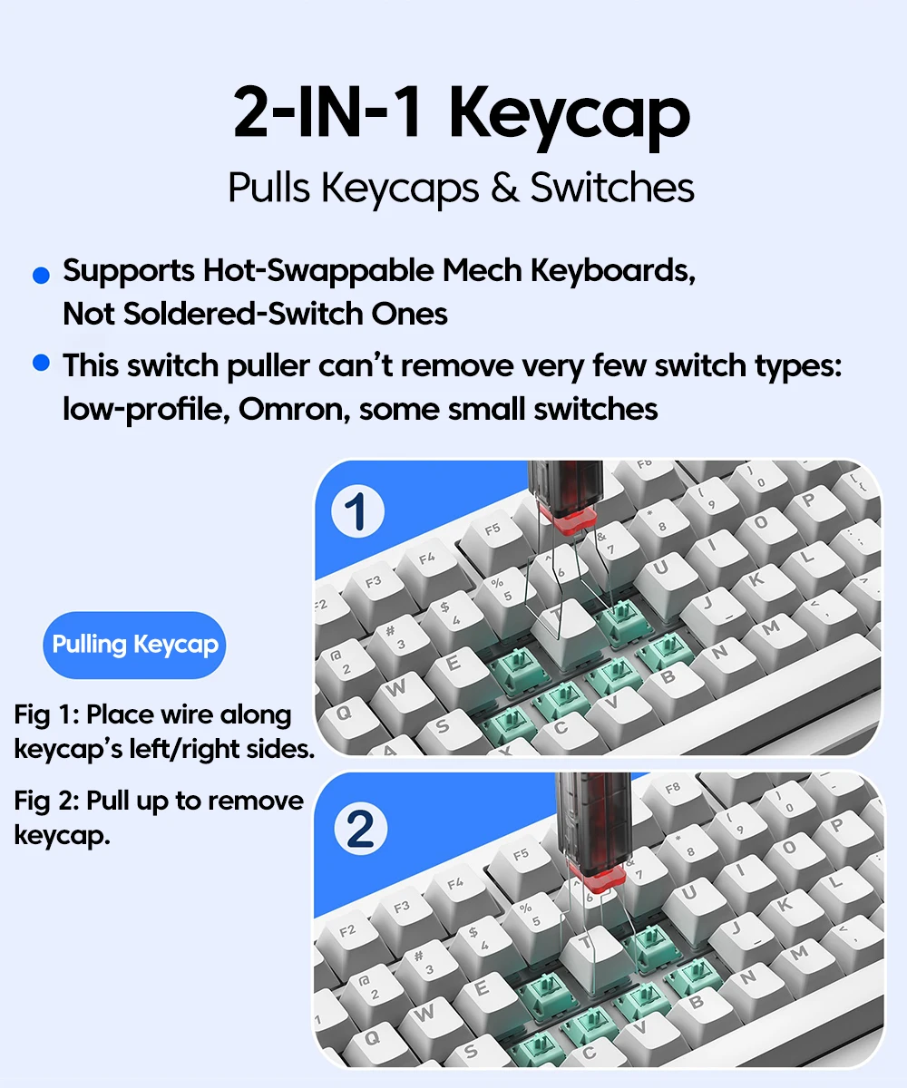 Universelles 2-in-1 Tastatur-Tastenkappen-Set: Tastenkappen-Abzieher, Schalteröffner, Tastenkappen-Entferner, Tastenextraktor, Tastatur-Zubehör-Kit – Detail 8