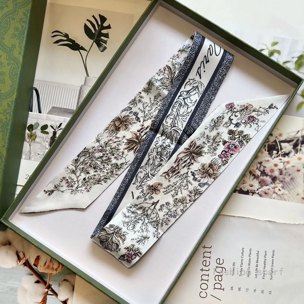 النسخة الكورية من التارو جديد ريترو نبات زهرة المرأة الزخرفية غاسل تعادل حقيبة الشريط وشاح صغير بالجملة وشاح للنساء