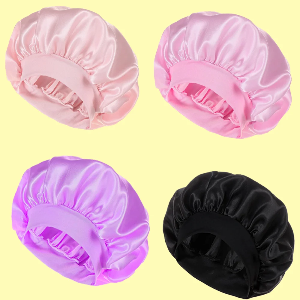 Luxuriöses 4-teiliges Satin-Haar mützen set-sanfte elastische Kante für bequemen Schlaf und Haars chutz-ideal für lockige Natura