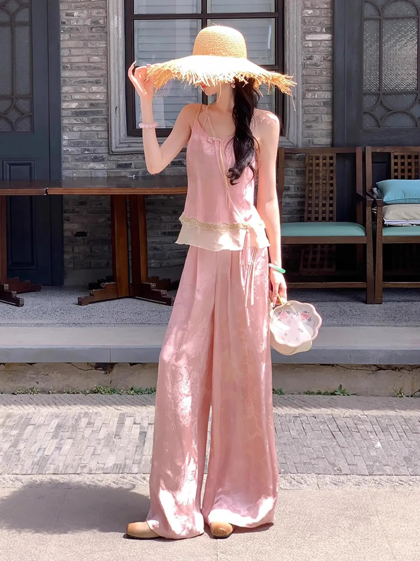 Summer Faion Hochwertiges zweiteiliges Set in Ele Pink, neuer chinesischer Sle Godd Look Rich Miss Matched-Anzug für Damen