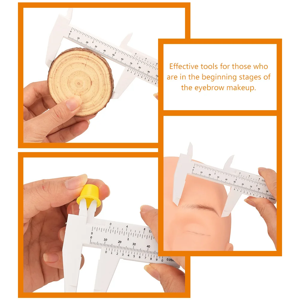 Régua de medição de sobrancelha, pinça de plástico de escala dupla, acessório de maquiagem portátil, pinças faciais leves para precisa