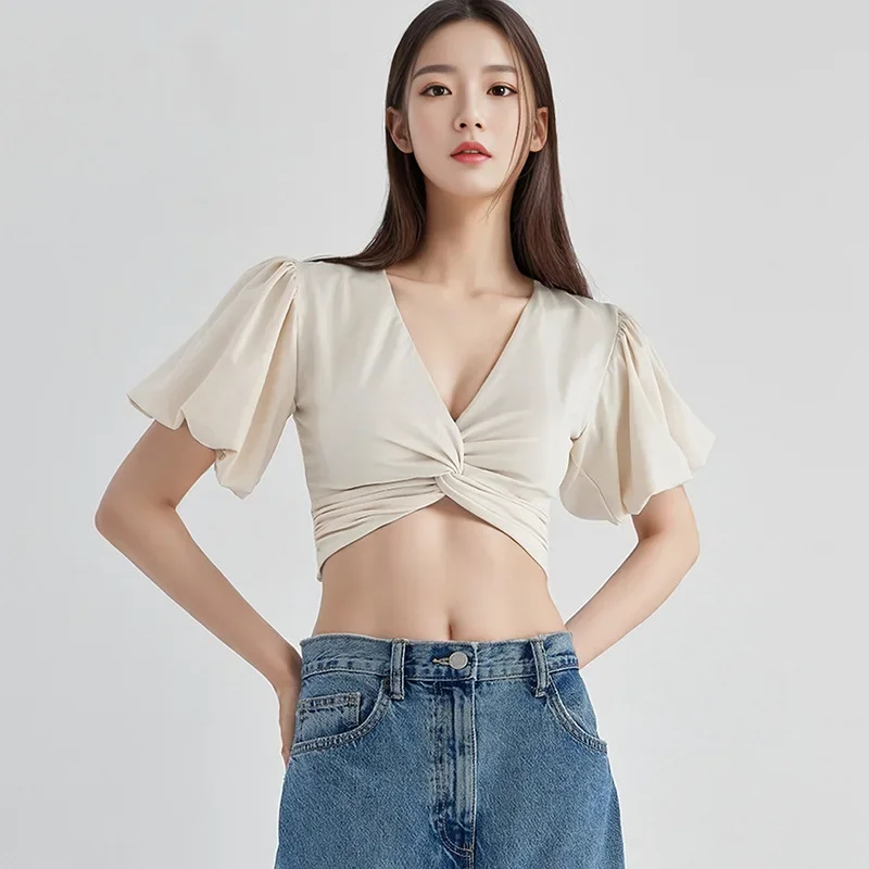 

2025 New Sexy Gray Green Short Sleeve 2 Pieces Swimsuit Women Swimwear Beach Wear Bathing Suits Korean High Waist Bikini Set