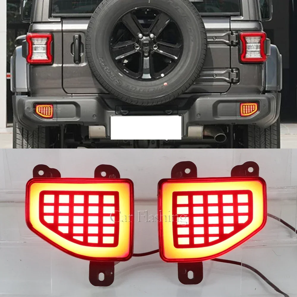 

New！ 2PCS Car Rear Fog Light For Jeep Wrangler JL 2018 2019 2020 2021 2022 Bumper Brake Light Reflector turn Signal Indicators