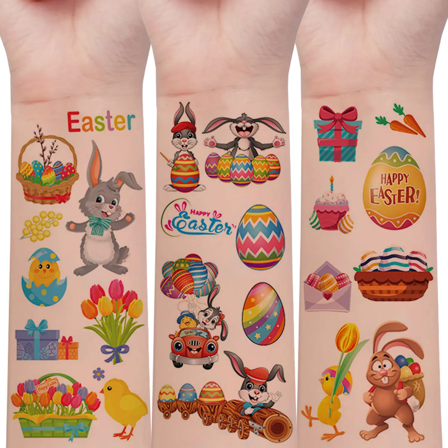 10 أوراق (88 أنماط) ملصقات وشم مؤقت لعيد الفصح الكرتونية، أنماط عنصر بيضة عيد الفصح على شكل أرنب لطيف
