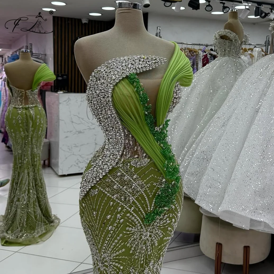 

Rhinestone Mermaid Dress Apple Green Beaded Ruffle Evening Dress Gorgeous Party Dress Slim Fit Gowns Party And Vacation Dress