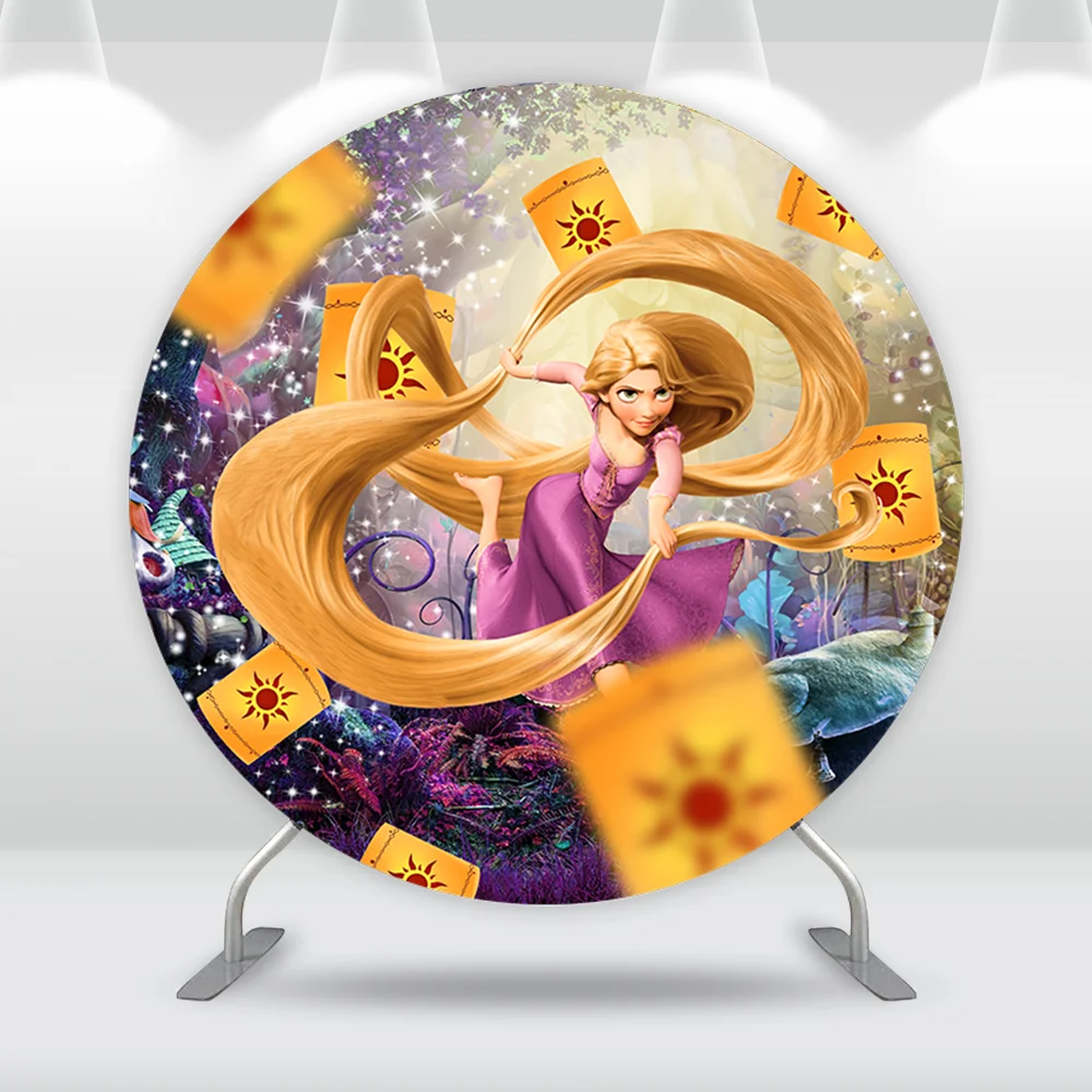 Rapunzel Princess Tangled Birthday Arch Cover Backdrops Photography Round Background Circle Lantern Candy Table Cylinder Covers