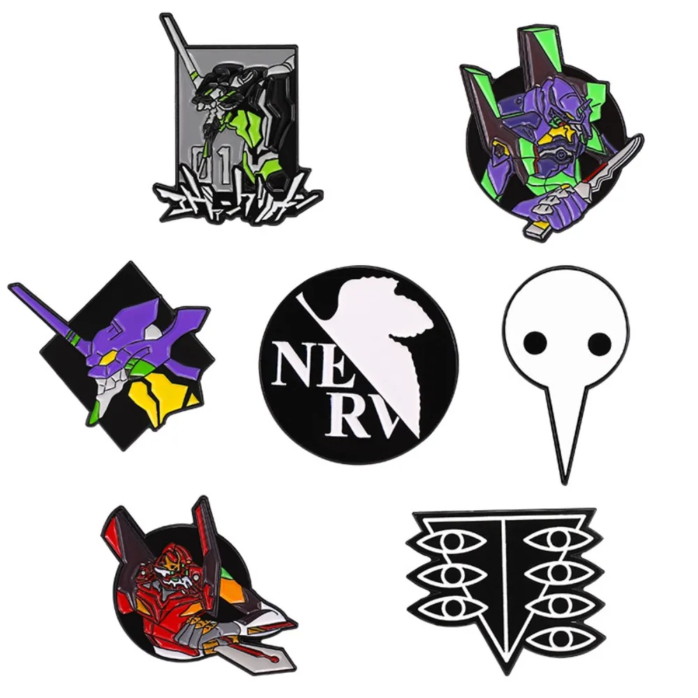 Classic EVA Cartoon Enamel Brooch Pins, Anime Mecha 00 01 Metal Badges for Fans Backpacks Clothes Lapel Icon Jewelry Accessories