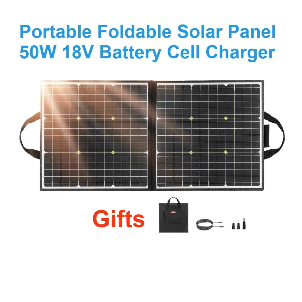 

For Outdoor Phone Charging Power Station Portable Foldable Solar Panel 50W 18V Battery Cell Charger USB QC3.0