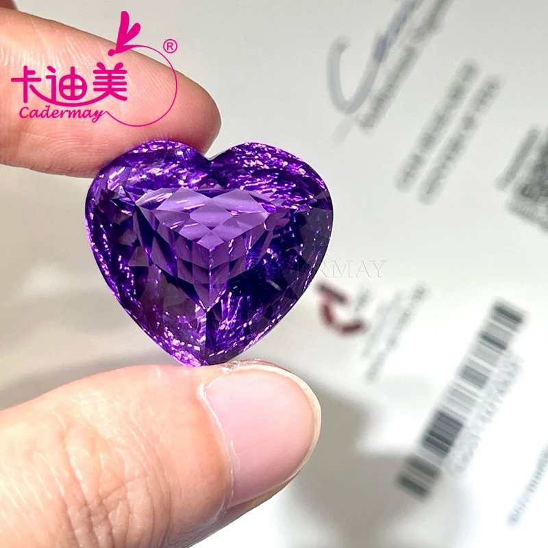 CADERMAY Heart Shape Natural Amethyst Loose Stone With GRC Certificate  Beads For Jewelry Making