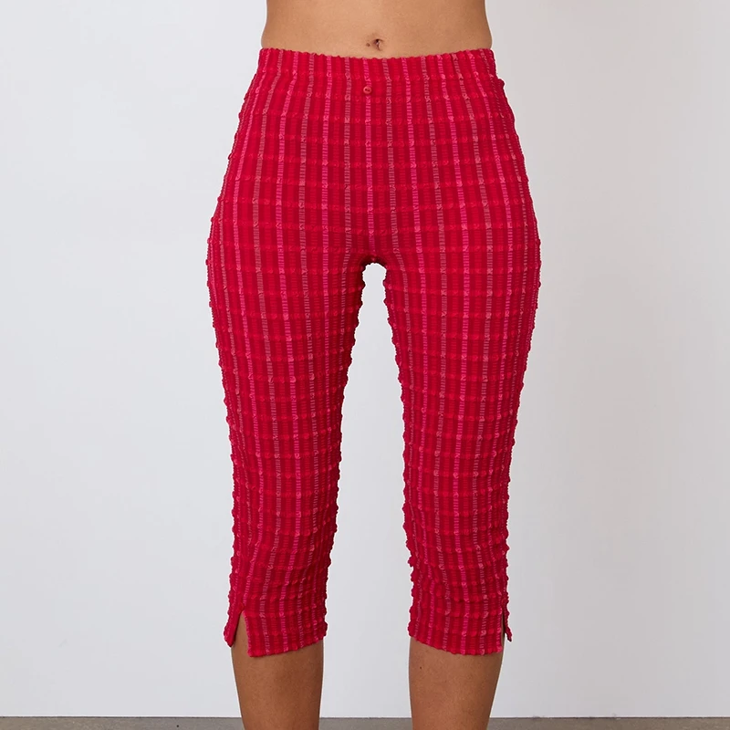 90 年代ヴィンテージぴったりフィットカットパンツファッションレディチェック柄カプリパンツ女性カジュアルハイウエスト伸縮性のある生地レギンスパンツストリートウェア