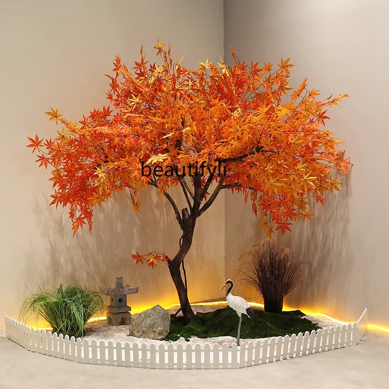 lbArtificial Artificial Flower Listed Tree Green Lamination Red Maple Indoor and Outdoor Large Decoration Fake Trees