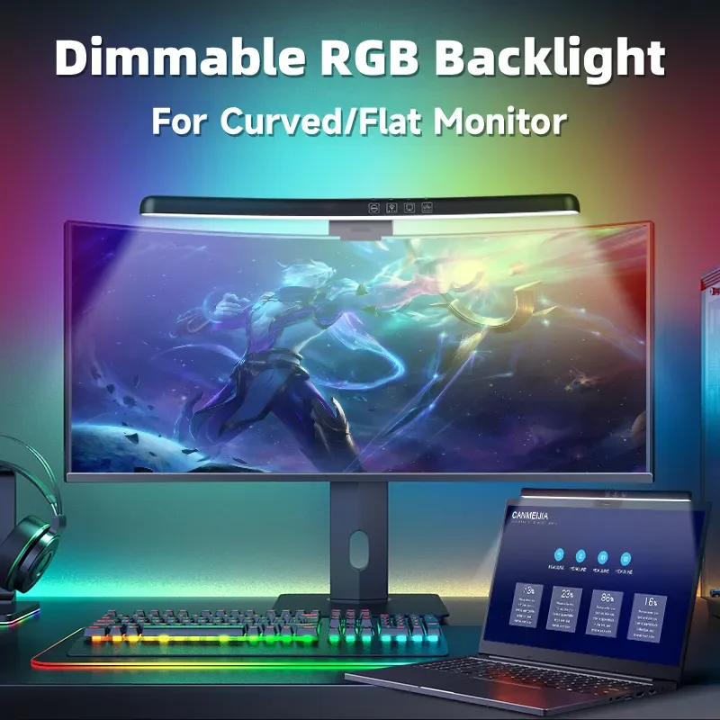 

Touch Dimming Light Bar Monitor Curved with RGB Backlight Monitor Lights 3 Color Monitor Lamp For Game Laptop Screen Lighting