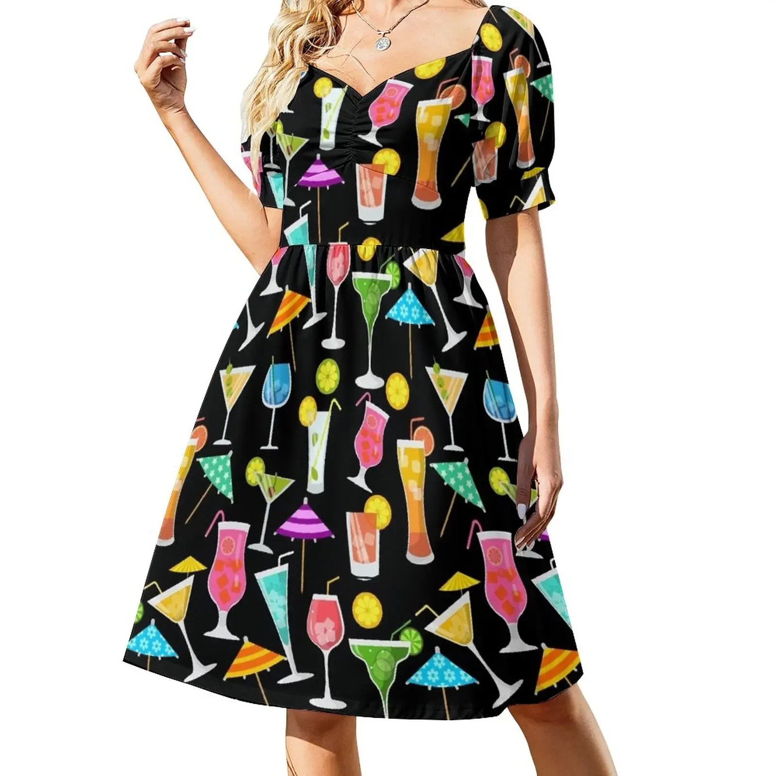 

Cocktail Happy Hour Party Time Pattern Short-Sleeved Dress cocktail dresses Long dress woman