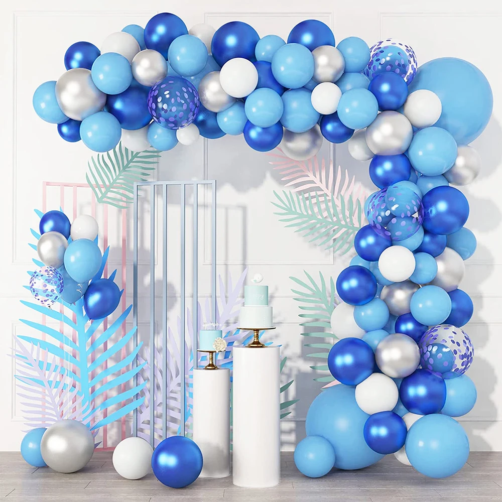 111Pcs White Blue Metallic Navy Blue Silver Balloons Baby Shower Arch Garland Kit Confetti Ballon Birthday Party Wedding Decor