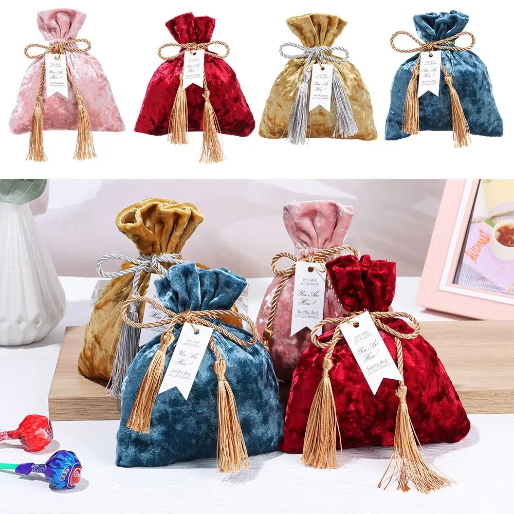 Portable Tassel Bag Wedding Party Velvet Candy Bag Candy Pouches Gift Bags Drawstring Pocket Dust Protect