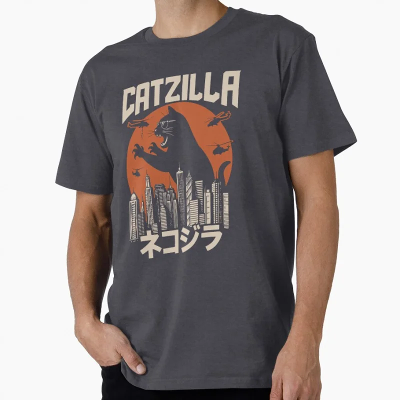 Monster Cat vs City Skyline Catzilla kitty funny cat lover Gift t shirt for man y2k clothes  All size Tops S-6XL Cartoon Tee