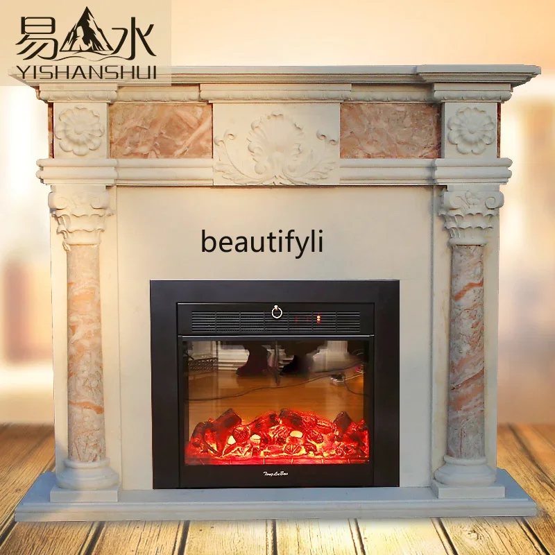 

Marble fireplace color matching carved small pillar fireplace rack simulation fire heating decorative cabinet YH