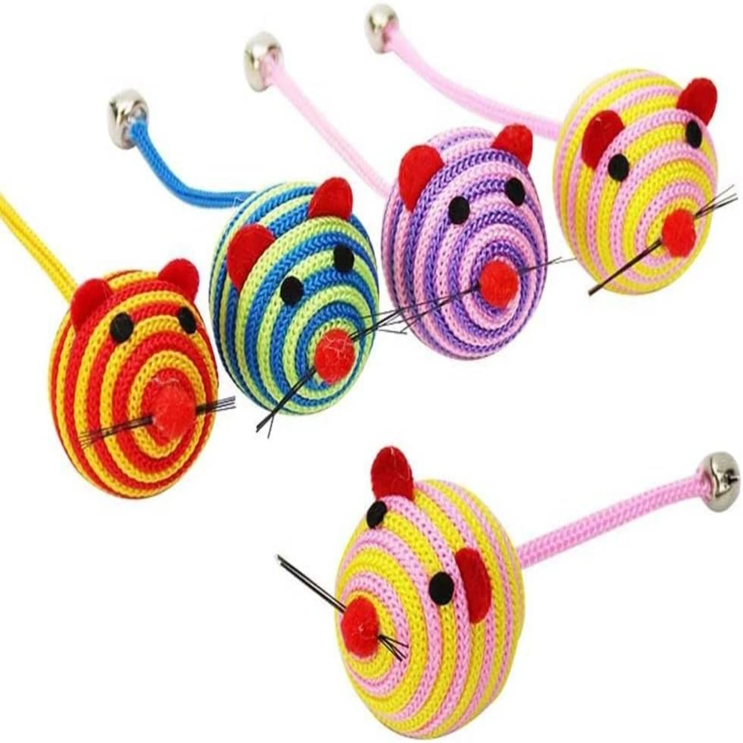 

Pet Cat Toys Lovely Stripe Nylon Rope Round Ball Mouse Long Tail Cat Bite Play Toy with Interactive Cat Chew Toy(Random color)