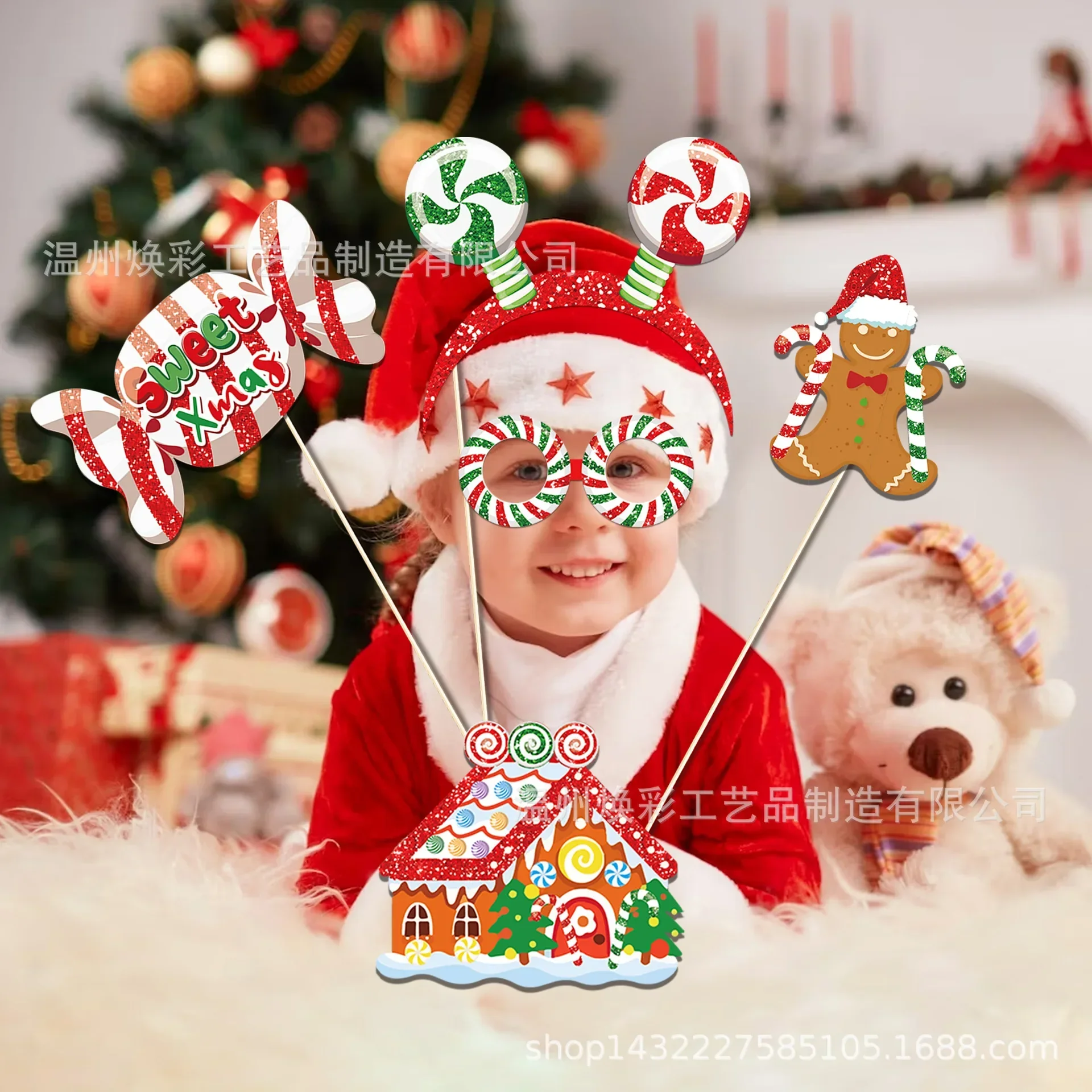 Christmas Photo Booth Props Set Sparkling Candy Gingerbread Man Xmas Camera Shooting Props Merry Christmas Decor New Year 2025