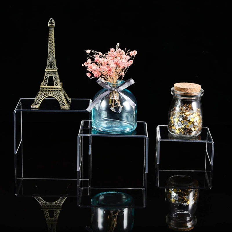 ​Acrylic Display Risers 3 Size Steps Acrylic Display Stand Anti-Corrosion Clear Showcase Display Shelf for Figure Buffet