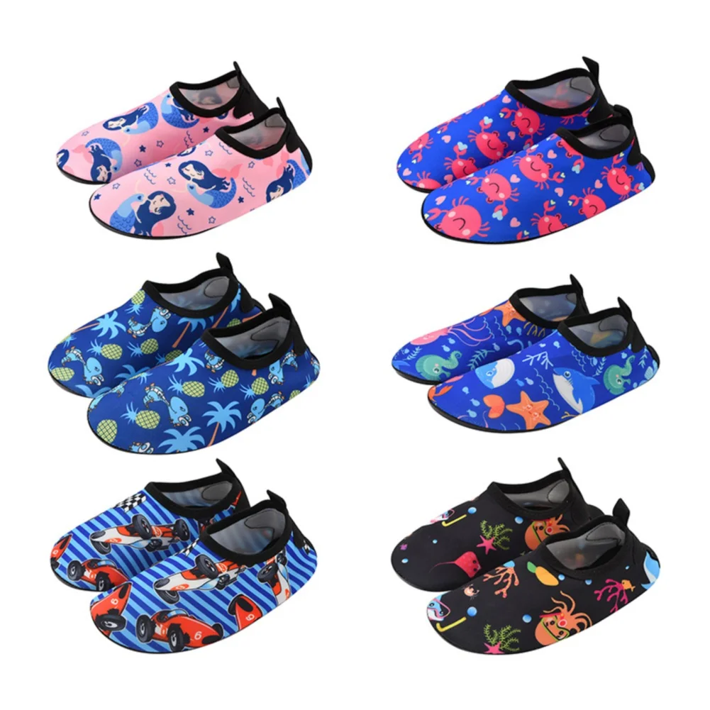 Children Beach Shoes Cute Cartoon Fish Print Soft Anti-slip Snorkeling Swim Shoes Non-Slip Kids Home Barefoot Kids Slippers 3-9Y