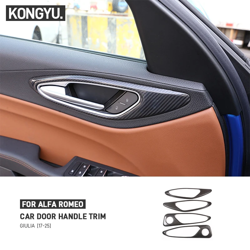 For Alfa Romeo Giulia 2017-2025 Real Dry Carbon Fiber Car Interior Door Handle Frame Trim Cover Sticker Decoration Accessories