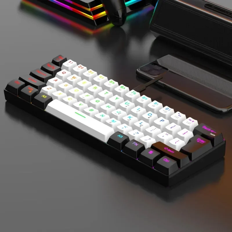 Imagem -02 - Teclado de Jogo com Fio Rgb Backlight Compacto Mini Teclado à Prova Impermeável Água Pequeno Compacto 61 Teclado para Jogadores pc Mac Mito Preto