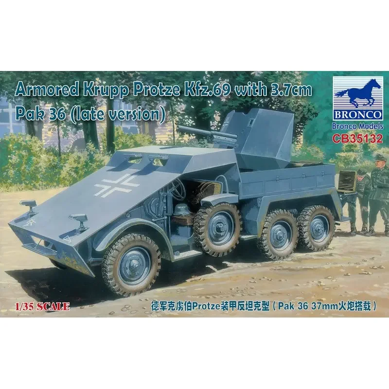 BRONCO CB35132 1/35 Krupp Protze Kfz.69 blindado con 3,7 cm Pak 36 (versión fin) - Kit de modelo de ensamblaje a escala