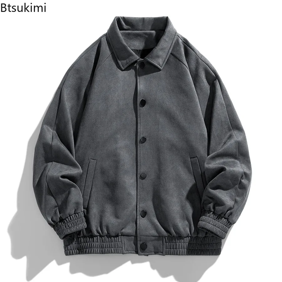 Vintage Casual Suede Jackets for Men 2025 Spring Autumn Korean Fashion Single-breasted Loose Coats Quality Baseball Jackets Male
