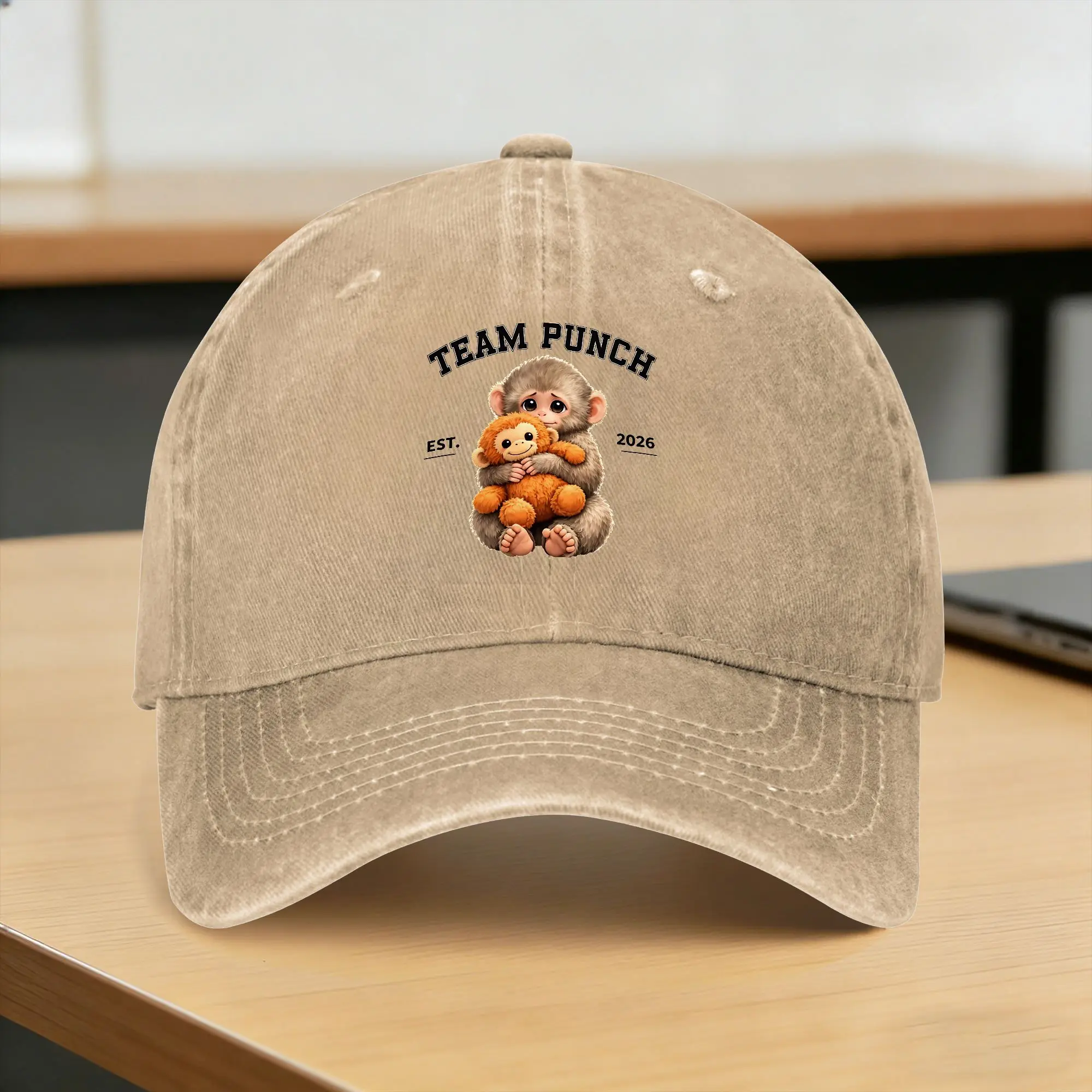 Summer Team Punch Baby Monkey Punch Baseball Cap Sun Print Washed Trucker Hat Men Women y2k Funny Running Hippie Snapback Cap