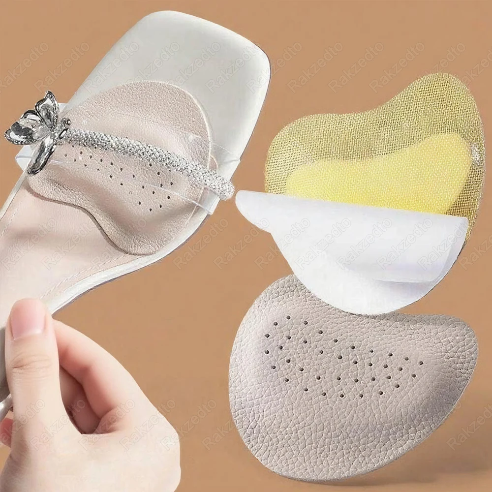 

4pcs Leather Forefoot Cushion Pads Non-Slip Self-Adhesive Insoles for Woman Sandals Man Slippers Standing Long Time Pain Relief