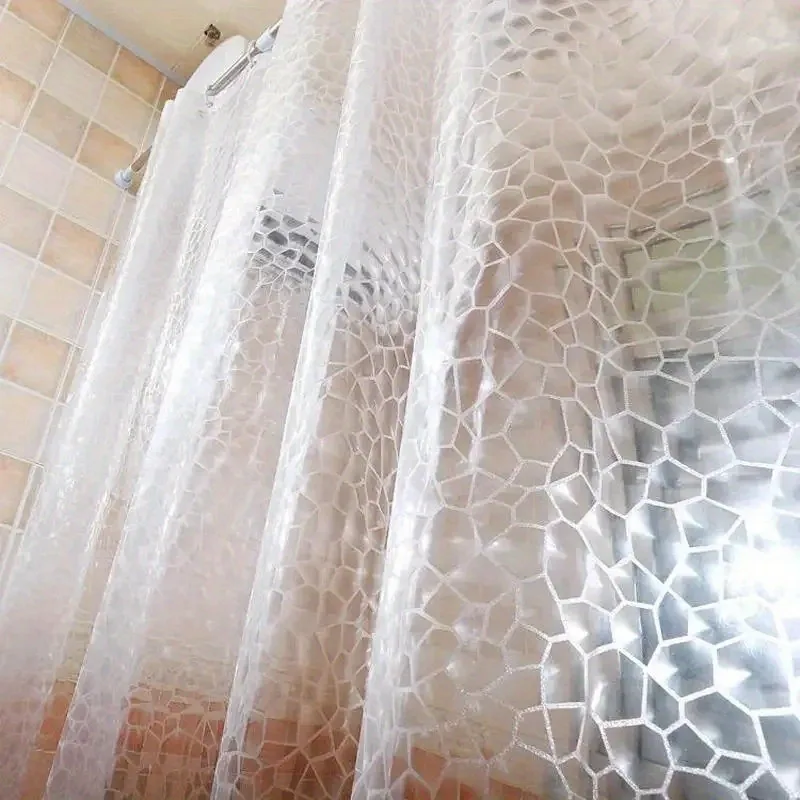 1PC Waterproof Bathroom Shower Curtain Transparent Bathroom Curtain with Hooks Thickened Bathing Sheer Wide Bath Curtain