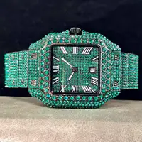 Reloj de diamante verde para hombre marca UNIGUET moda romana reloj de cuarzo Literal hombre Hip Hop joyería helada reloj de pulsera cuadrado 2025 nuevo