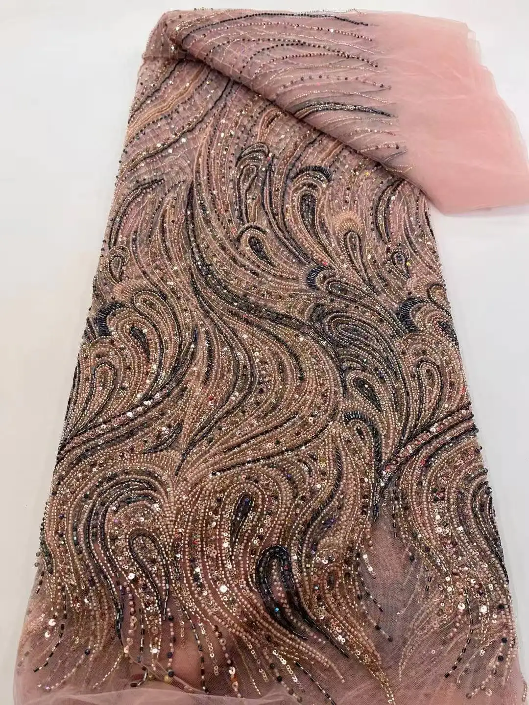 

African Lace Fabric 2025 Sequins Beaded Embroidery Groom Nigerian Bridal High Quality French Tulle Lace Fabric For Wedding Party