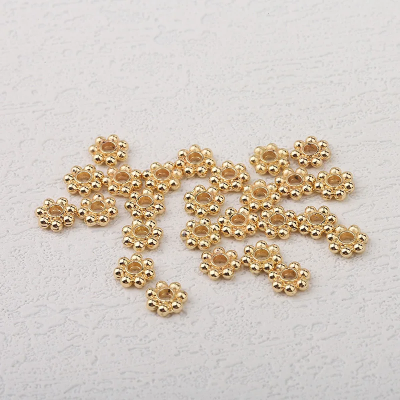 

30pcs Gold Plated Brass Daisy Flower Spacer Beads Mini Snowflake Loose Beads For DIY Bracelet Necklace Jewelry Making Supplies