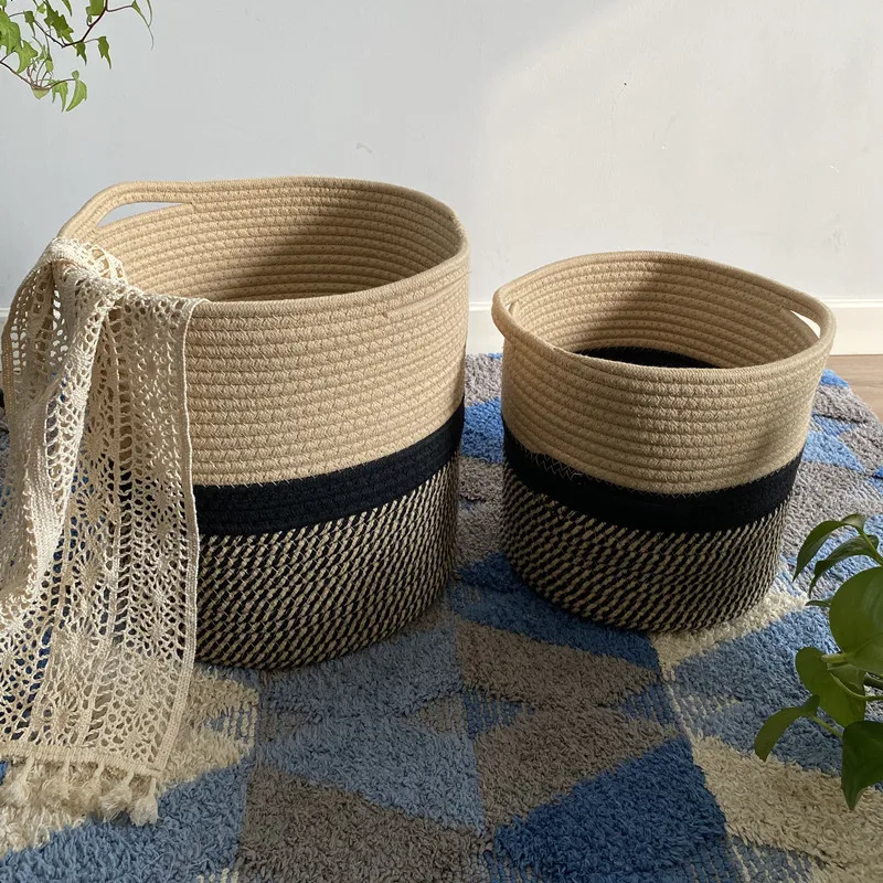 

LuanQI Hand-woven Cotton Storage Basket Plant Flowerpot Art Storage Bucket Desktop Container Home Decoration Garden Planter