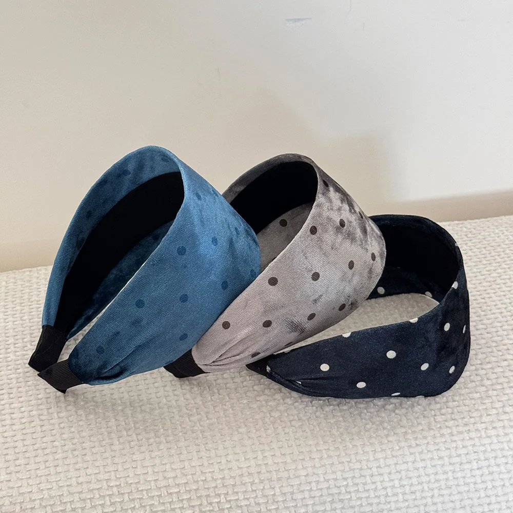 

Korean dot velvet wide headband For girl women hair accessories band autumn winter popular 2025 vintage Hoop fascinators elegant
