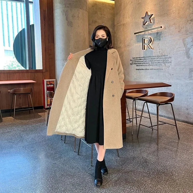 

Fashion Wool Coat Belt Black Woolen Long Coat For Women Oversize Loose Lapel Overcoat Autumn Lady High Street Outerwear